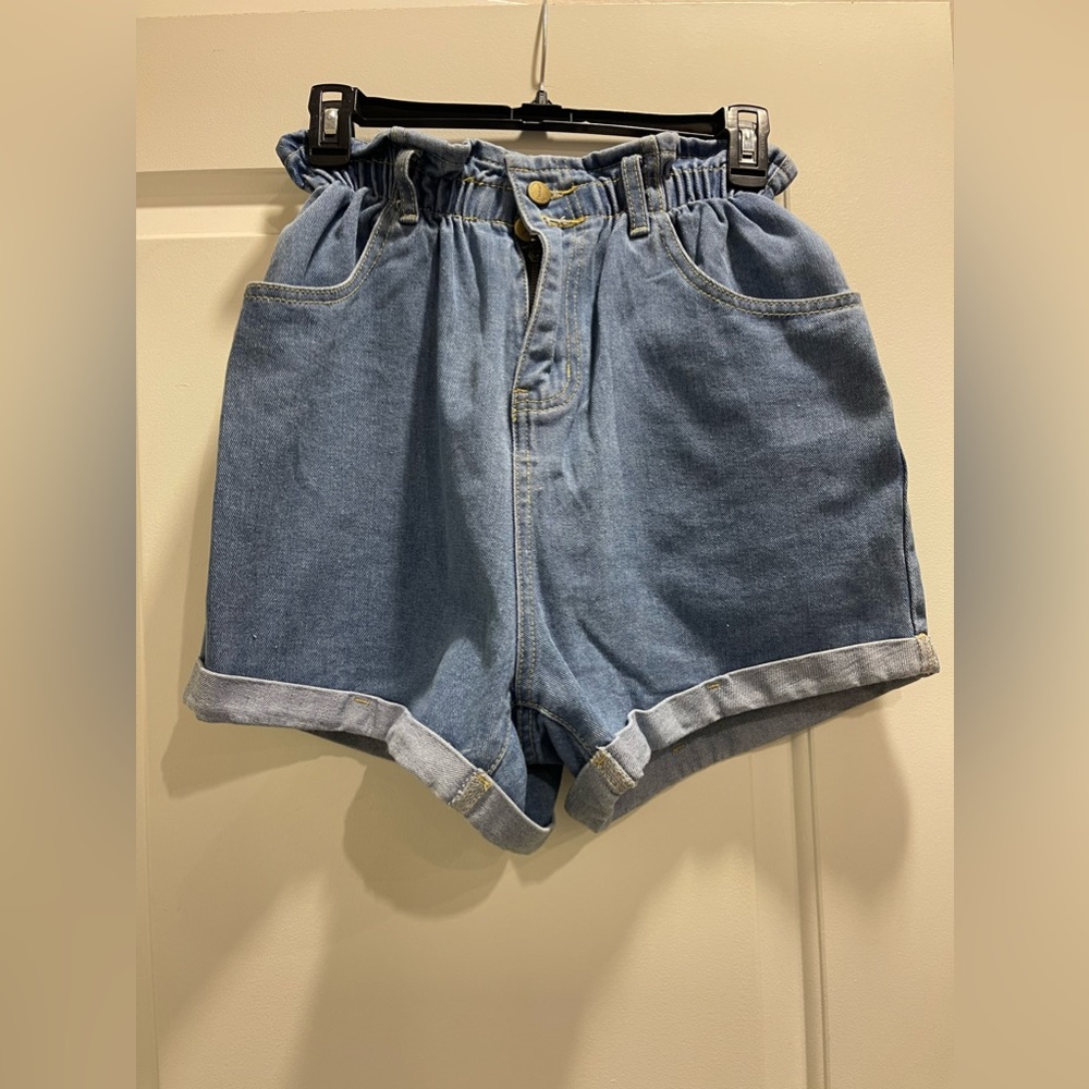 Plaid & Plain denim shorts